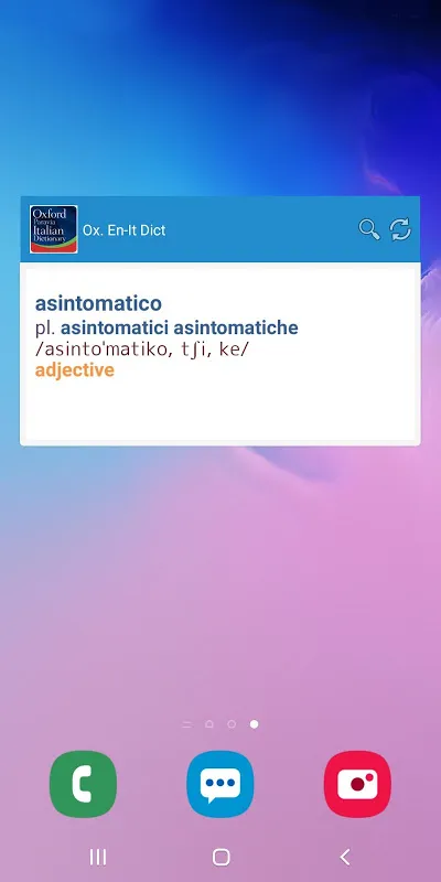 Capturas de tela do Oxford Italian Dictionary