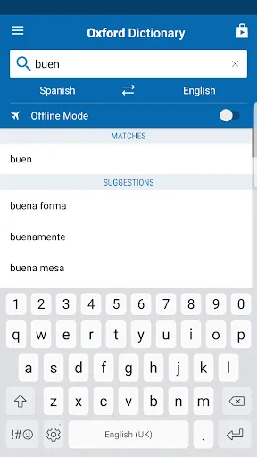 Tangkapan layar Oxford Spanish Dictionary