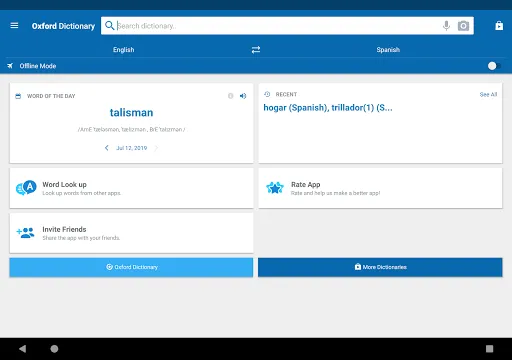 Tangkapan layar Oxford Spanish Dictionary
