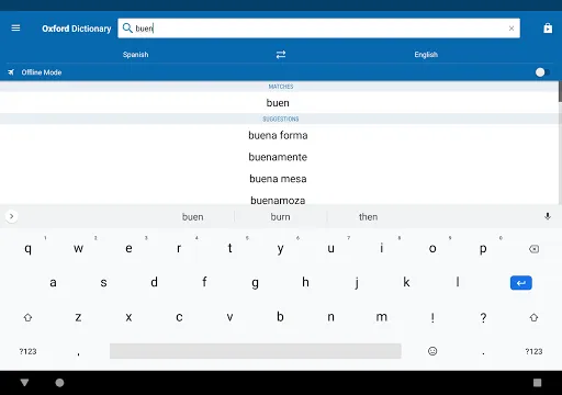 Tangkapan layar Oxford Spanish Dictionary