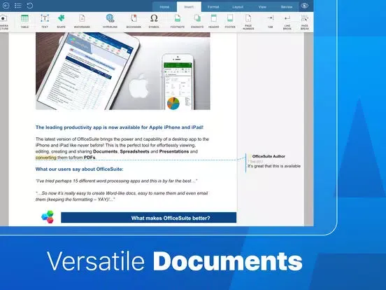Capturas de tela do OfficeSuite for AirWatch iPad 