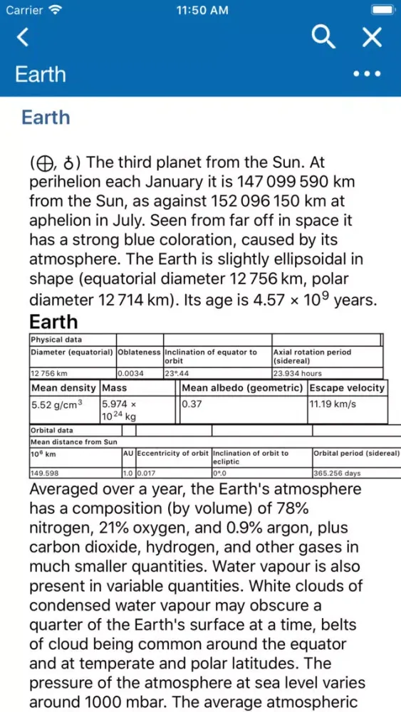 Captures d'écran de Oxford Dictionary of Astronomy