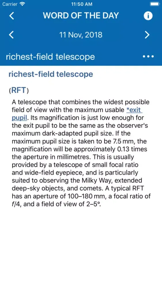 Captures d'écran de Oxford Dictionary of Astronomy