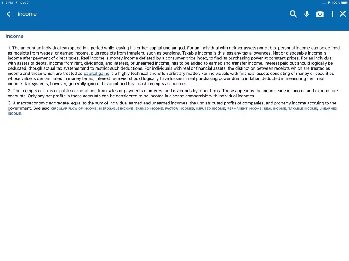 Capturas de tela do Oxford Dictionary of Economics iPad 