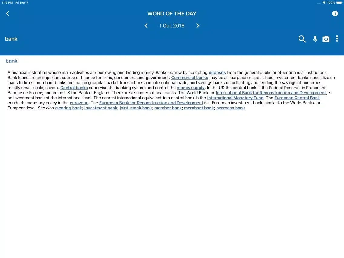 Capturas de tela do Oxford Dictionary of Economics iPad 