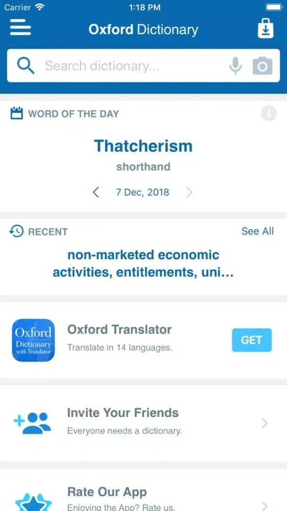 Capturas de tela do Oxford Dictionary of Economics