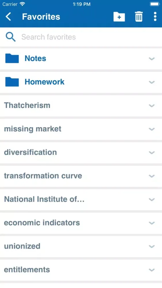 Capturas de tela do Oxford Dictionary of Economics