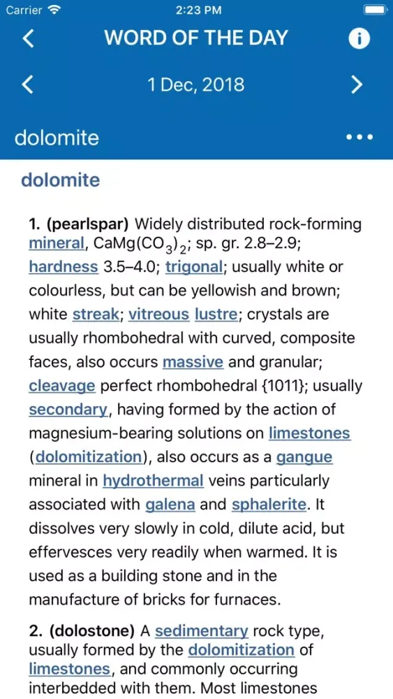 Captures d'écran de Oxford Dictionary of Geology