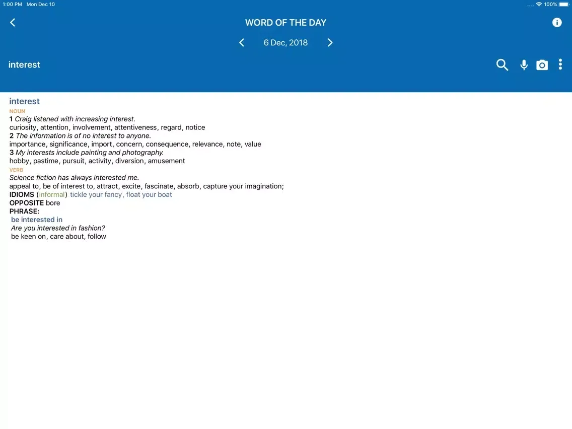 Tangkapan skrin Oxford Thesaurus for Schools iPad 