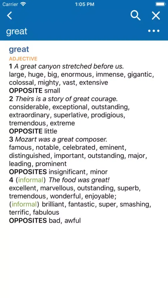 Tangkapan skrin Oxford Thesaurus for Schools