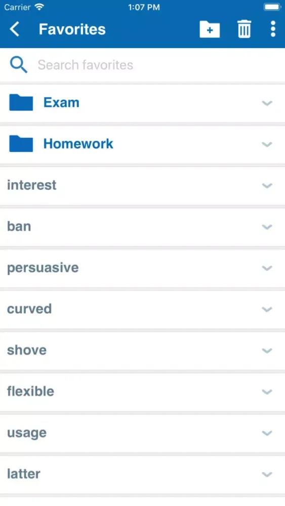 Tangkapan skrin Oxford Thesaurus for Schools