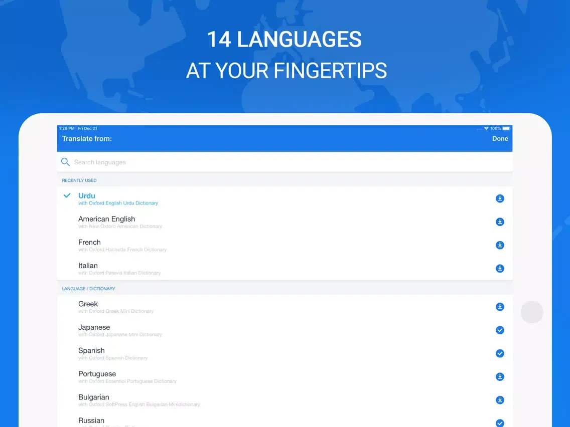 Ảnh chụp màn hình của Oxford Dictionary & Translator iPad 