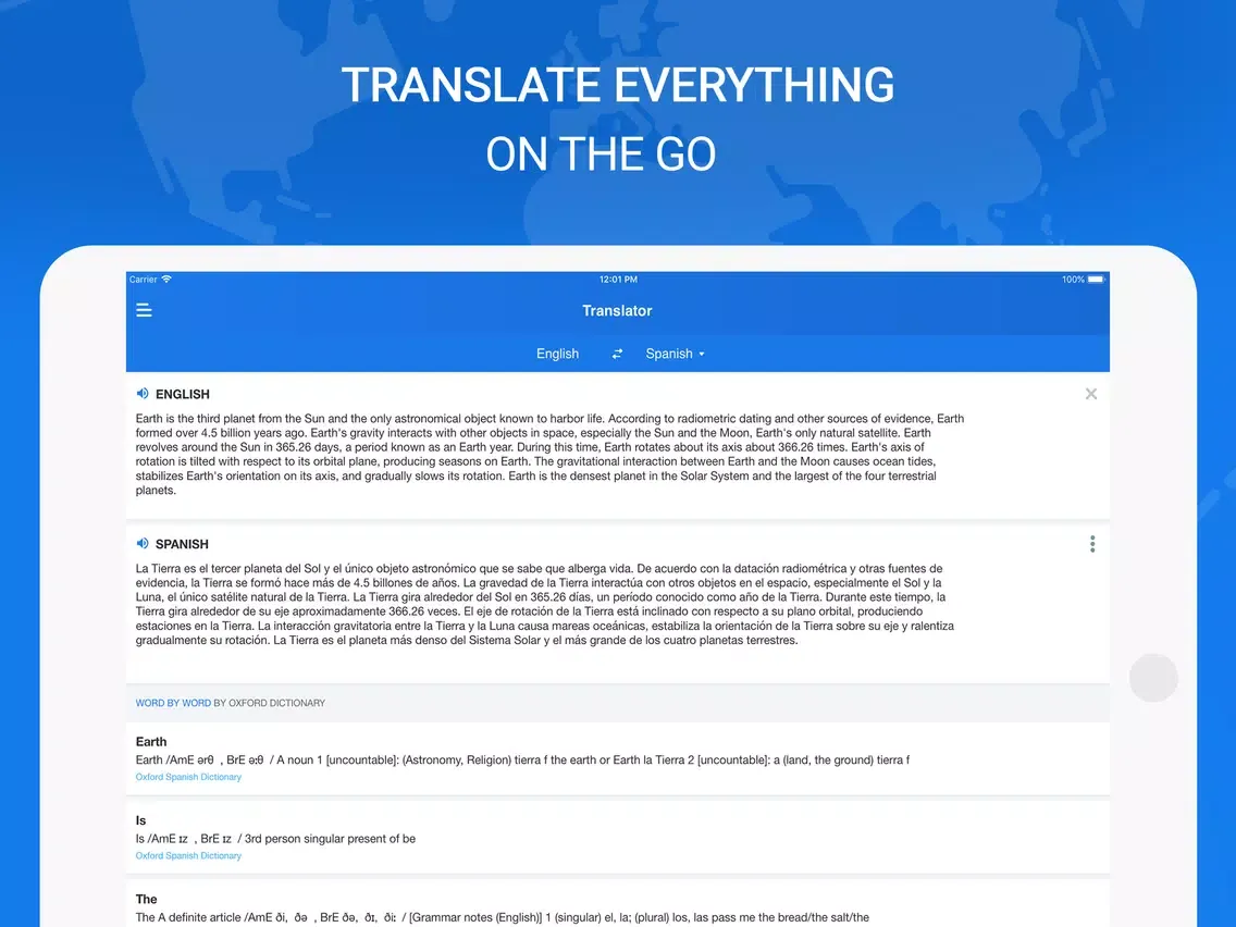 Ảnh chụp màn hình của Oxford Dictionary & Translator iPad 
