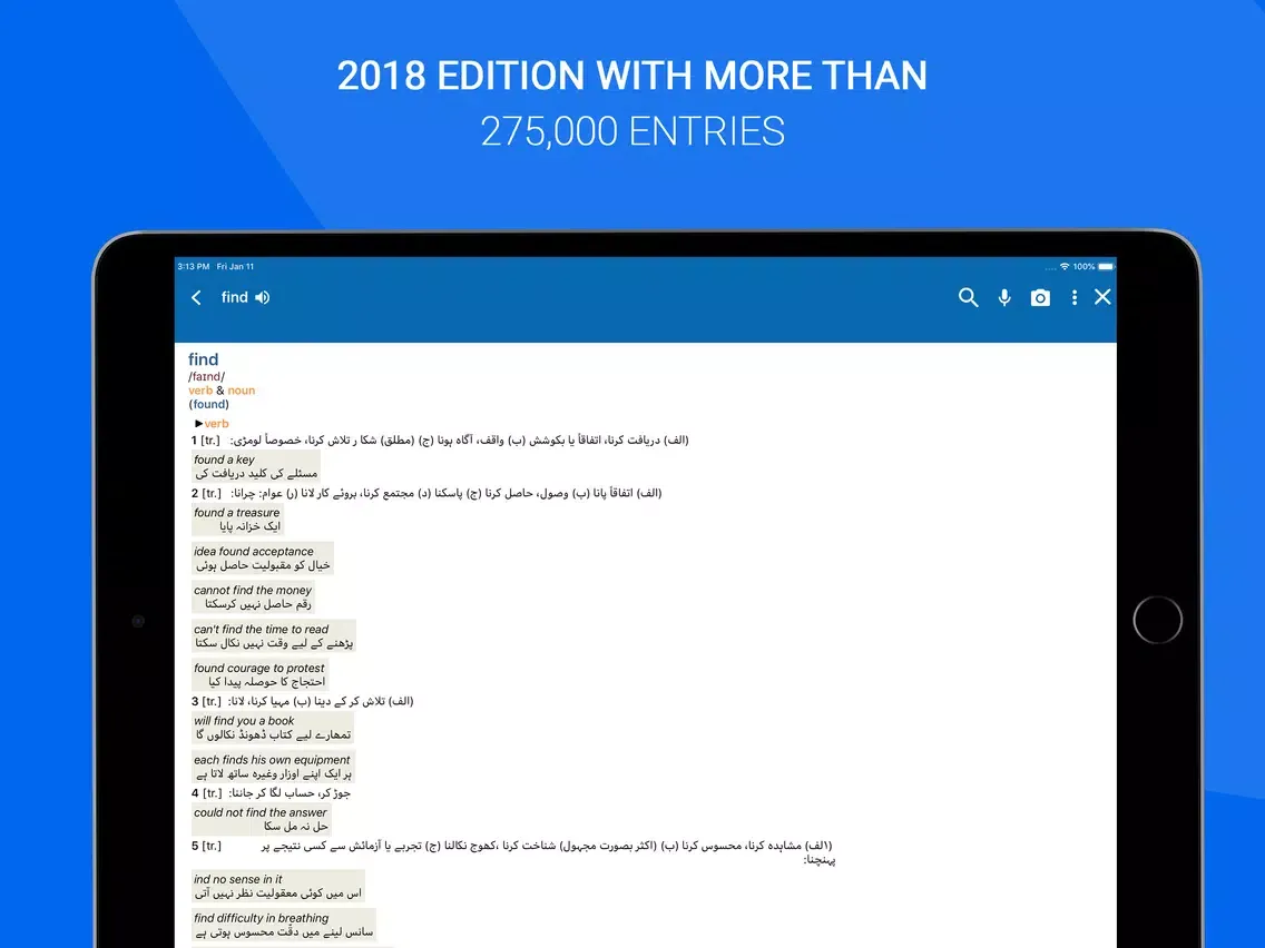 Capturas de tela do Oxford Urdu Dictionary 2018 iPad 