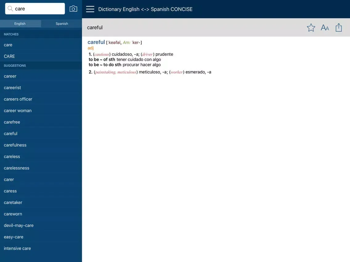 Скриншоты English <-> Spanish CONCISE Dictionary iPad 