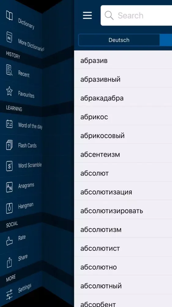 Tangkapan layar Russian <-> German CONCISE Dictionary