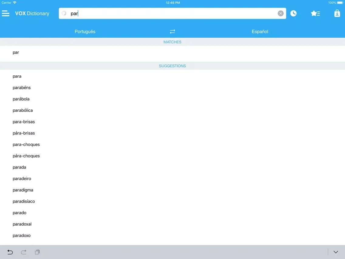 Capturas de tela do VOX Portuguese<>Spanish iPad 