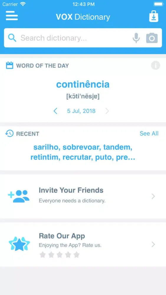 Capturas de tela do VOX Portuguese<>Spanish