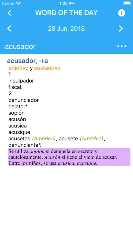 Zrzuty ekranu VOX Spanish Language Thesaurus