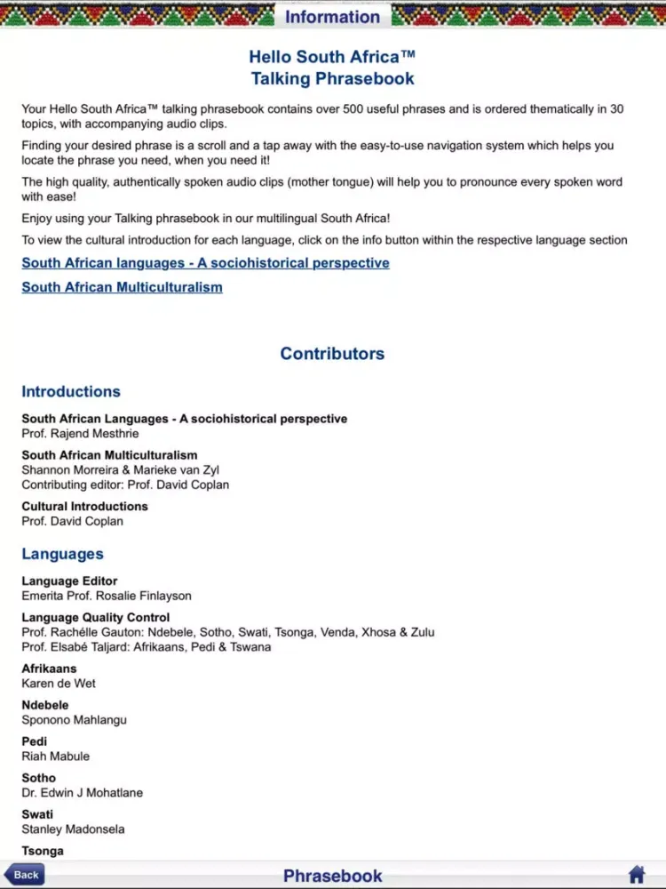 Hello South Africa Phrasebook iPad  Screenshots