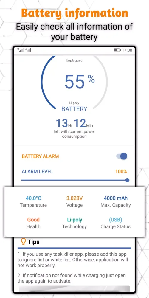 Battery 100% Alarm Screenshots