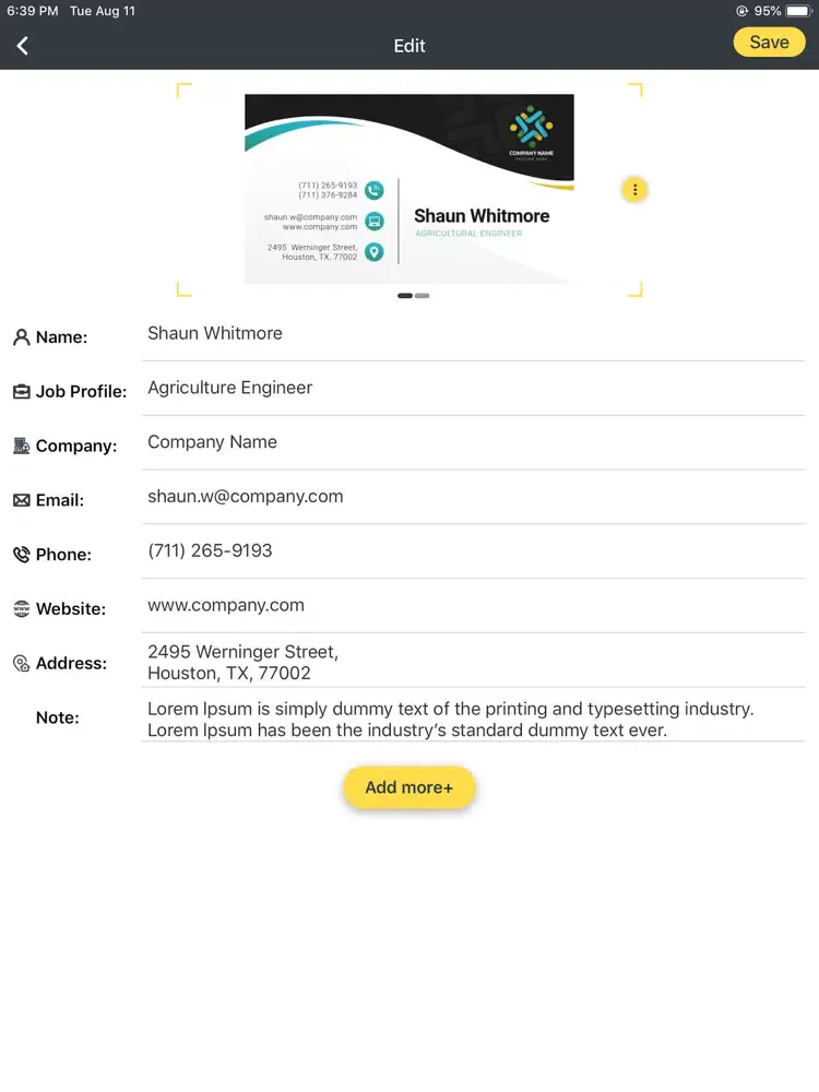 Business Card Reader - Scanner iPad  Screenshots