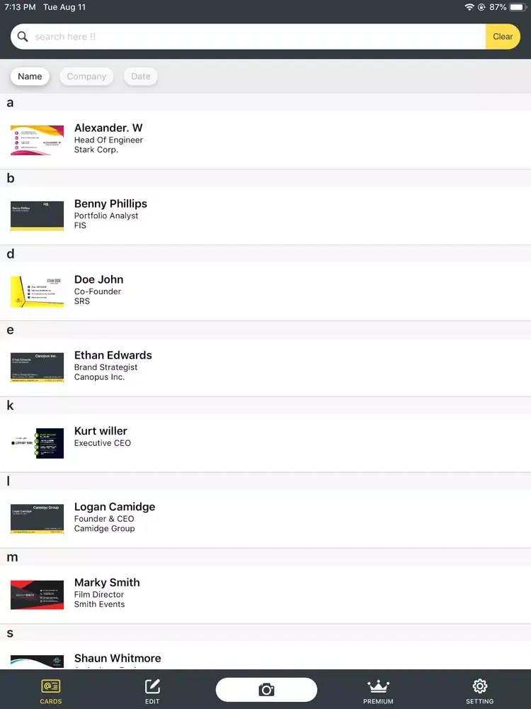 Business Card Reader - Scanner iPad  Screenshots