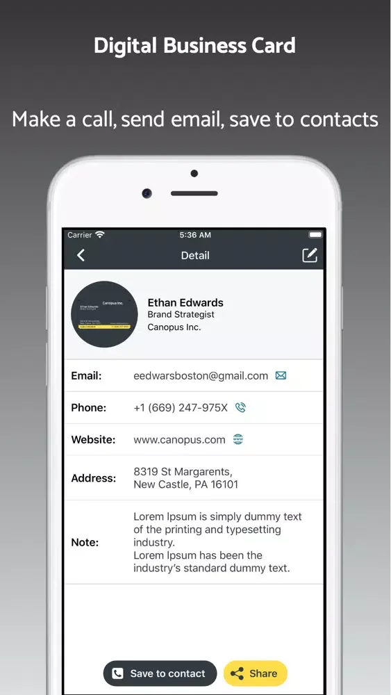 Business Card Reader - Scanner Screenshots