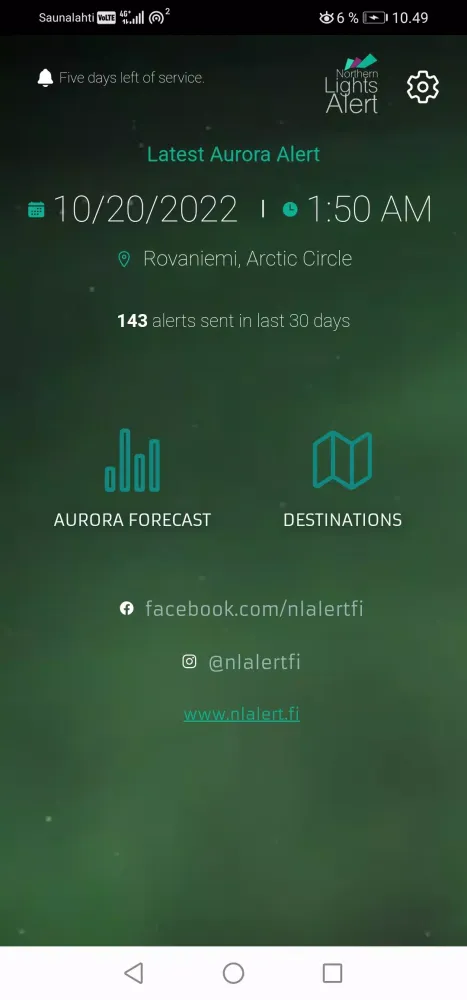 Northern Lights Alert Screenshots