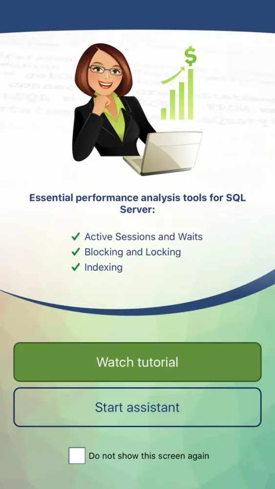Capturas de tela do DBA Assistant