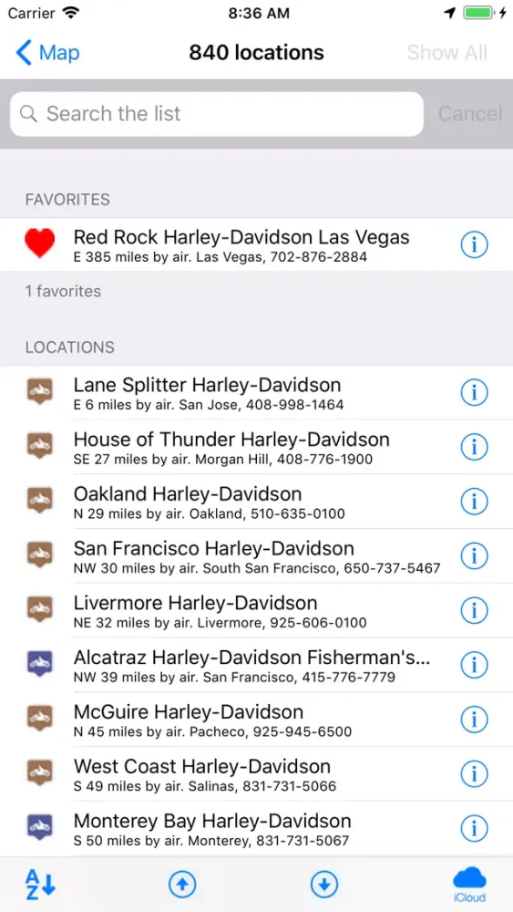 H-D Dealer Locations Screenshots