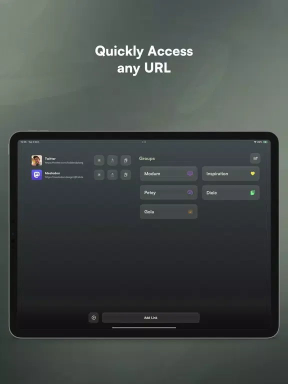Tangkapan layar Diele - URL Manager iPad 
