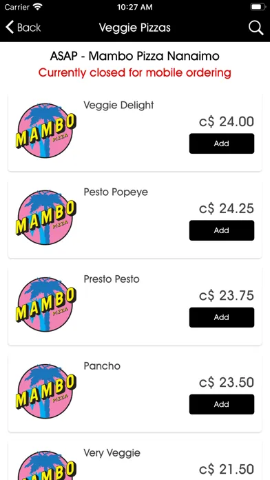 Ảnh chụp màn hình của Mambo Gourmet Pizza