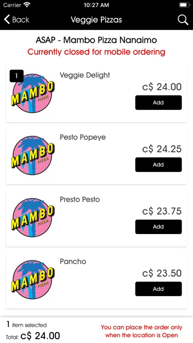 Ảnh chụp màn hình của Mambo Gourmet Pizza