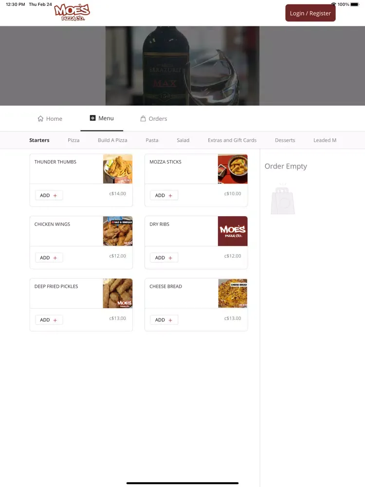 Tangkapan skrin MOES PIZZA iPad 