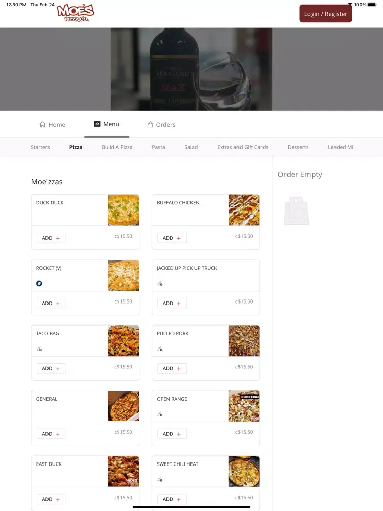 Tangkapan skrin MOES PIZZA iPad 