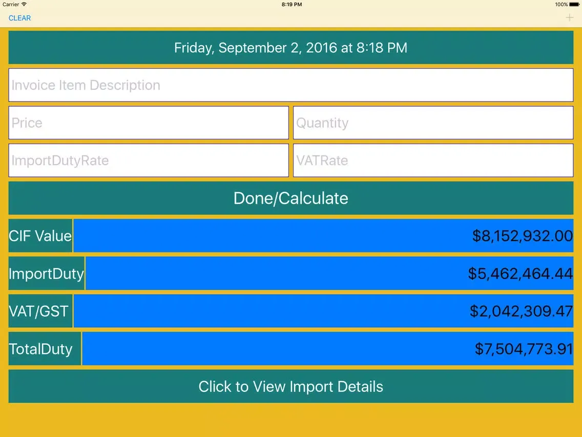 Customs Duty Calculator iPad  스크린샷