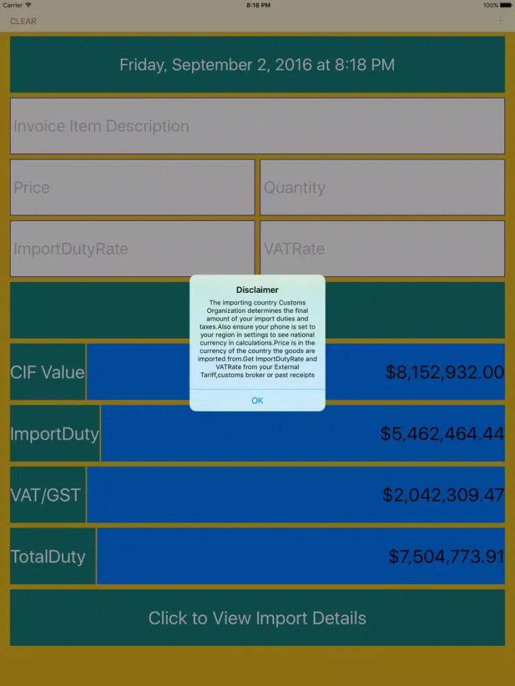 Customs Duty Calculator iPad  스크린샷