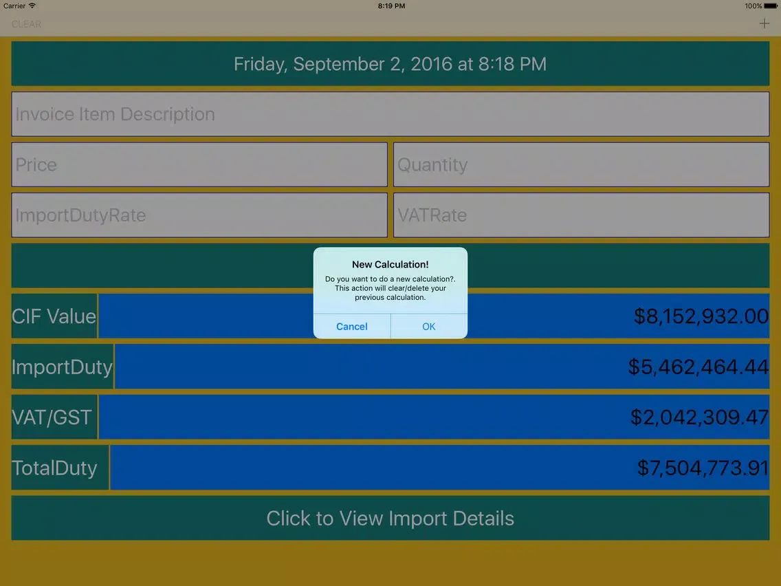 Customs Duty Calculator iPad  스크린샷