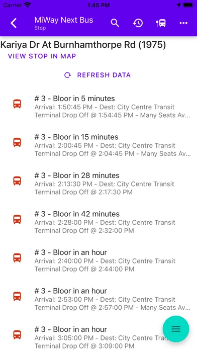 Mississauga MiWay Next Bus سکرین شاٹس