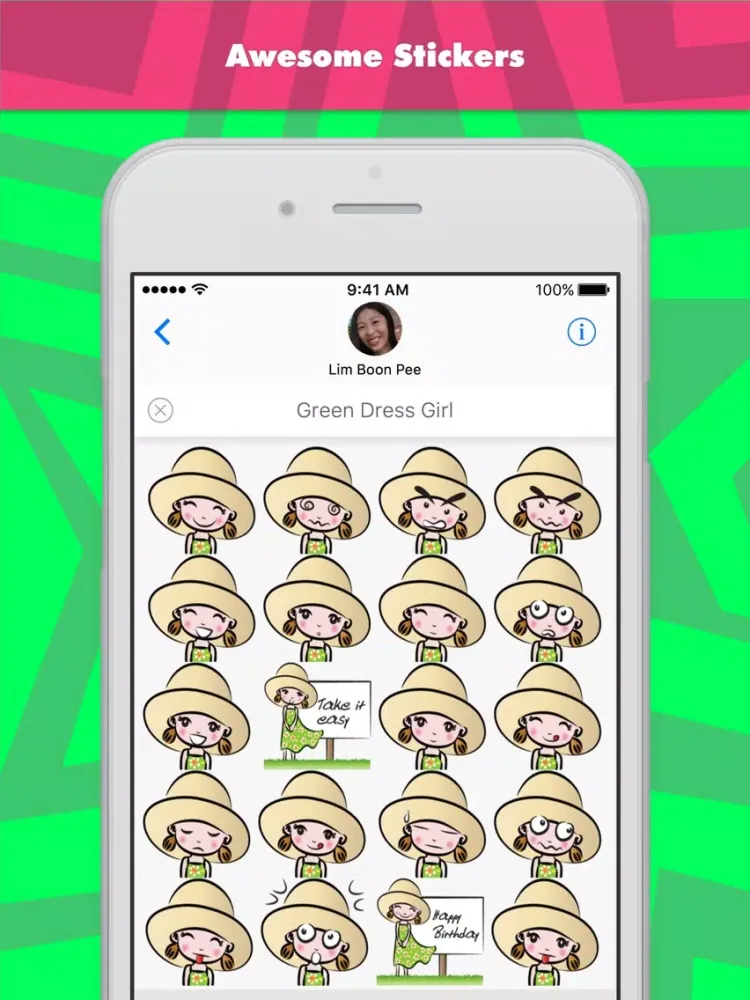 ภาพหน้าจอของ Green Dress Girl stickers by wenpei iPad 