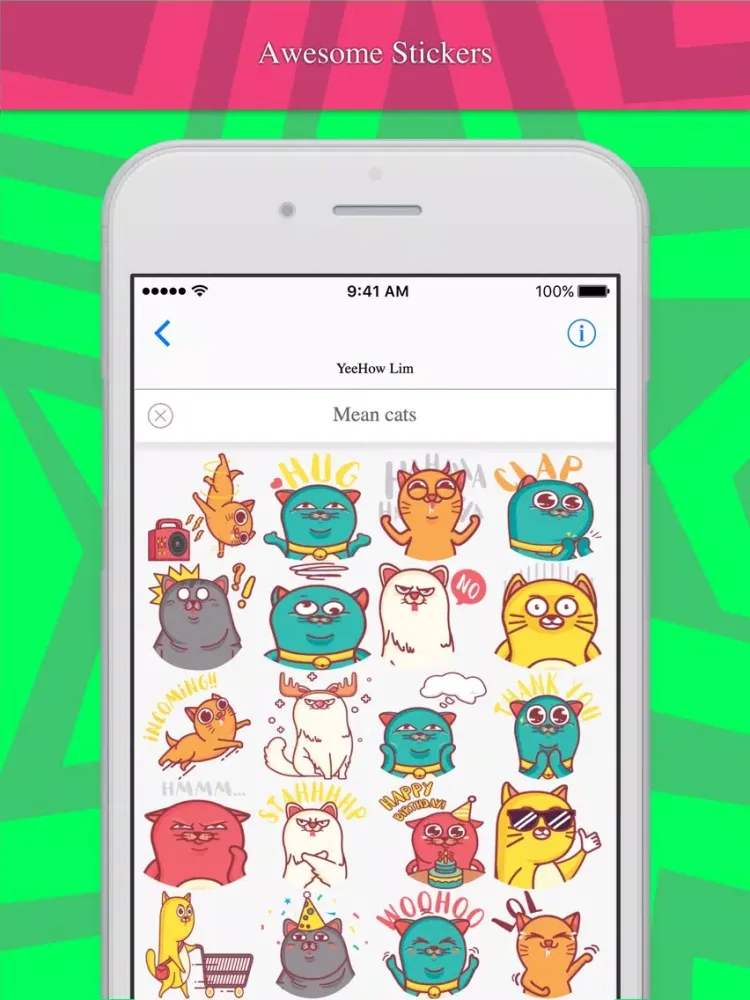Mean cats stickers by Ehow Lim iPad  Screenshots
