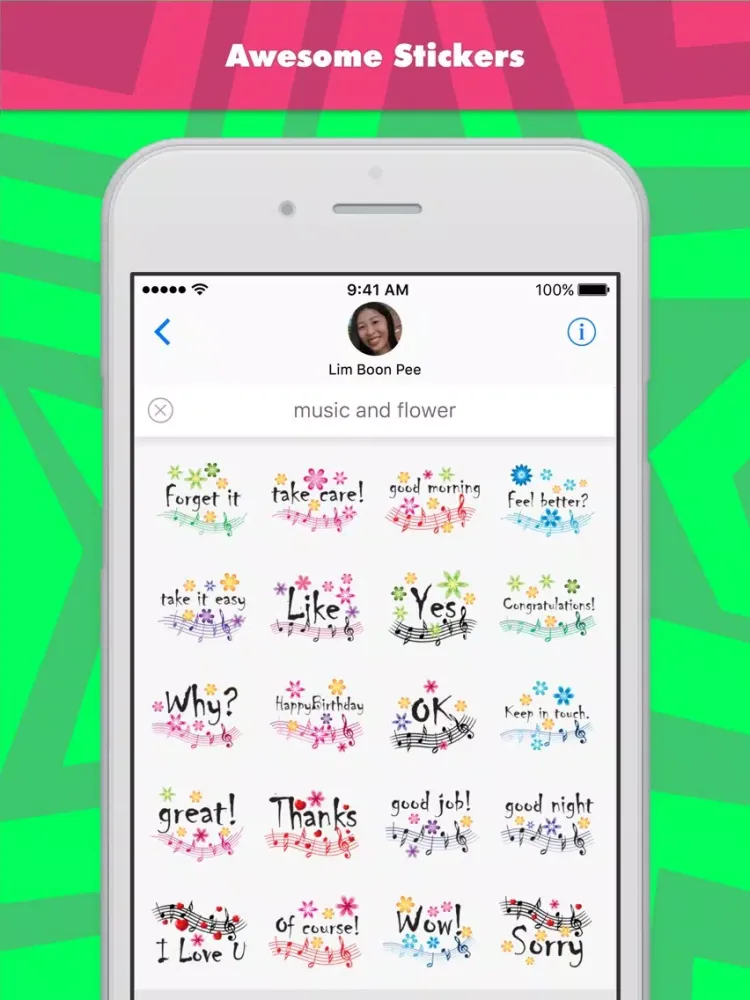 Tangkapan layar music and flower stickers by wenpei iPad 
