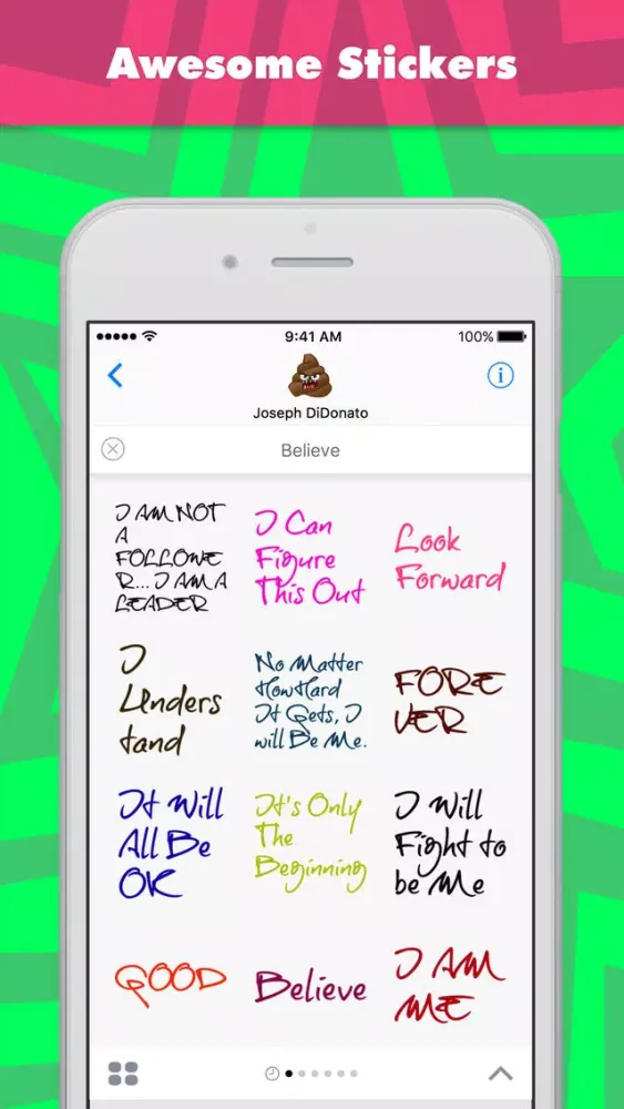 Capturas de tela do Believe stickers by Joemoji