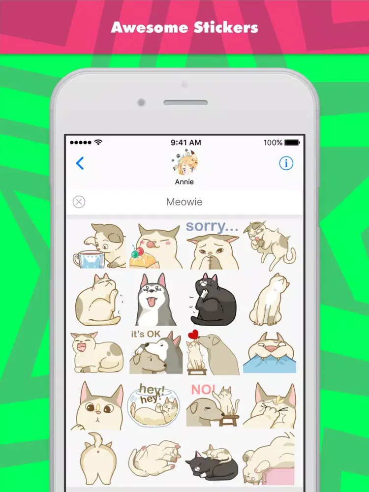 Tangkapan layar Meowie stickers by Annie iPad 