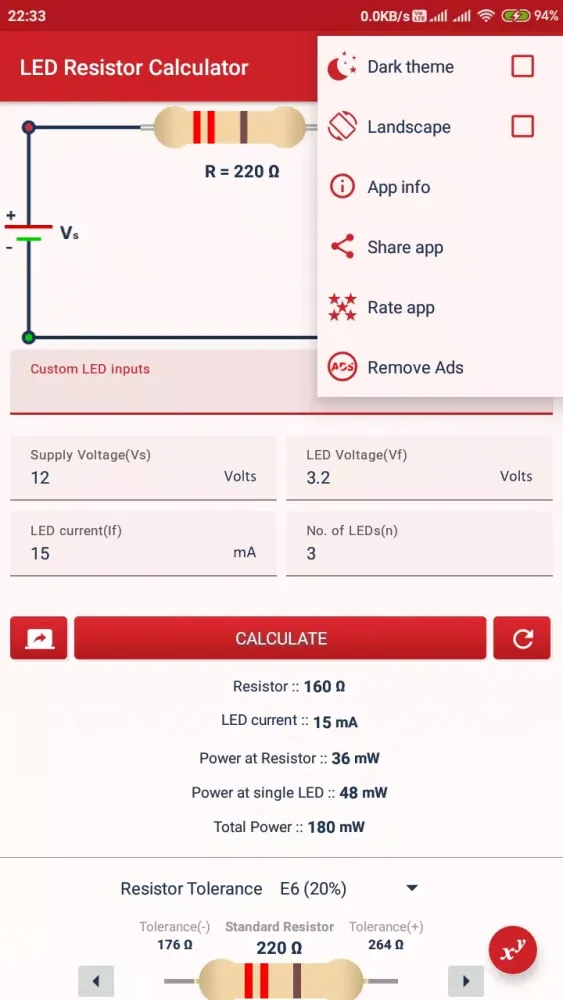 Capturas de pantalla de LED Resistor Calculator