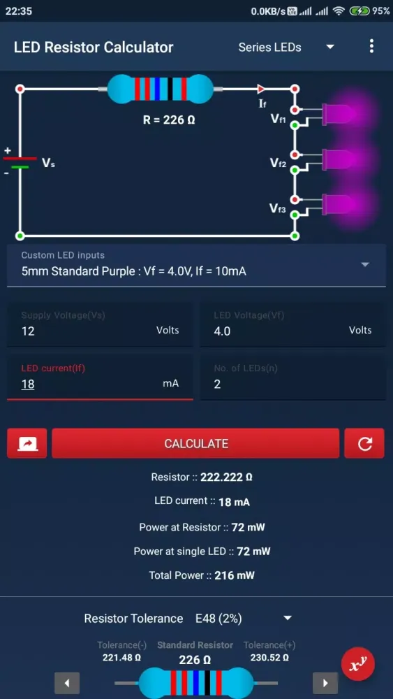 Capturas de pantalla de LED Resistor Calculator