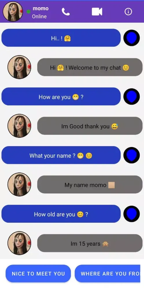 Capturas de pantalla de momo fake video call