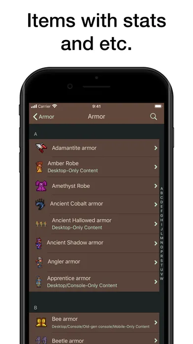Captures d'écran de Pocket Wiki for Terraria