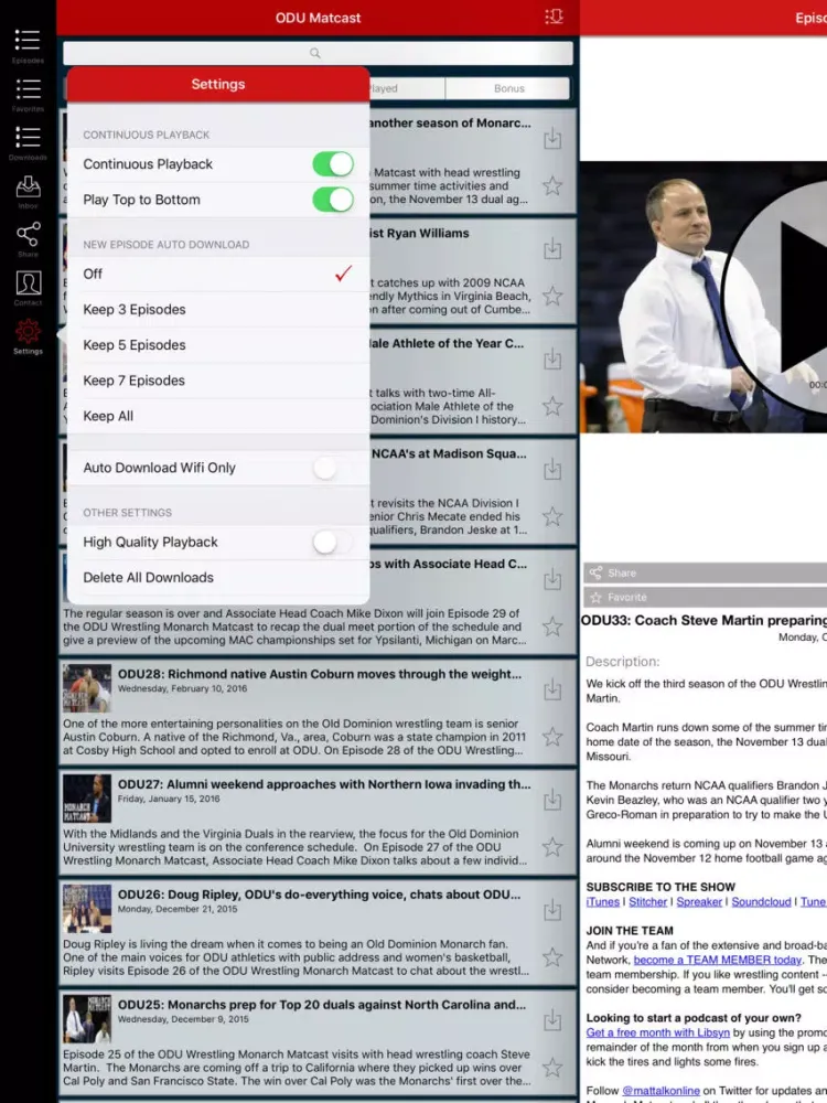 ODU Wrestling Monarch Matcast iPad  स्क्रीनशॉट